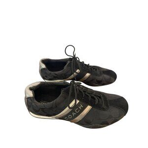 Coach Size 6 Jayme Sneakers Black Monogram Lace-Up Casual Shoes
